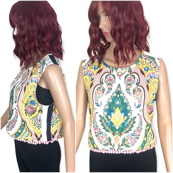 MSGM Paisley Print Pom Pom Crop Top Womens size 44 (10/L) Rare Made in Italy - Picture 2 of 11